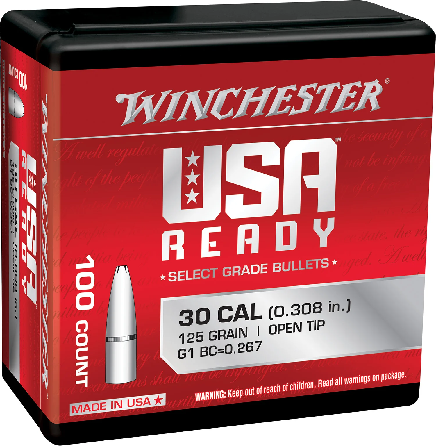 Winchester Ammo WBR30125 Centerfire Rifle 308Win 125gr Open Tip 100 Per Box/10 Case