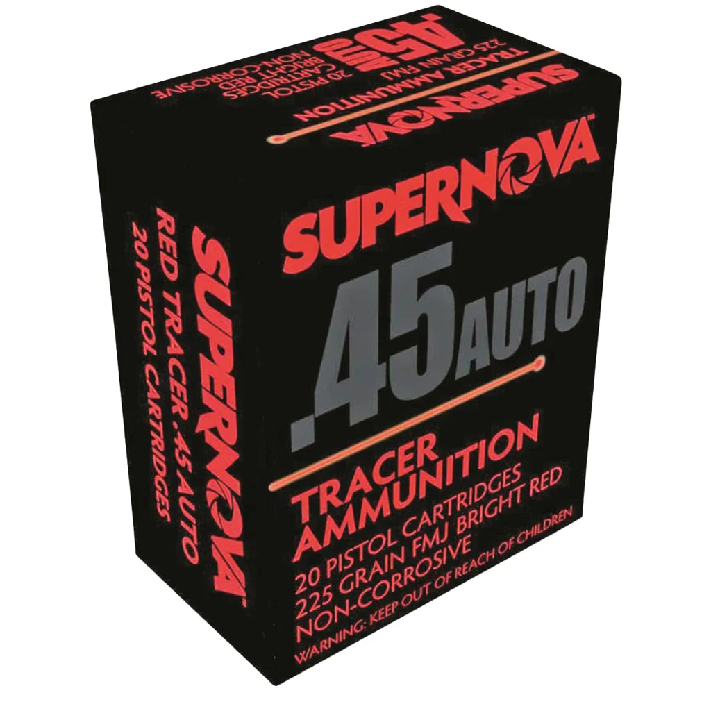 Supernova Tracer Pistol Ammunition  45 Auto 225 gr. FMJ Red Tracer 20 rd. - Supernova