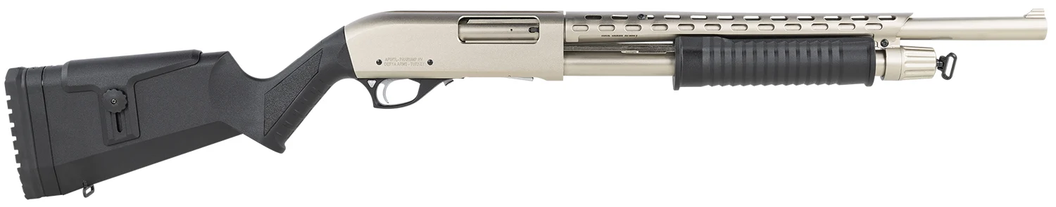 Rock Island AGM5 All Generations 12 Gauge Pump 3" 5+1 18.50" with Heat Shield, Nickel Barrel/Rec, Black Synthetic Furniture, Adj. Comb Stock