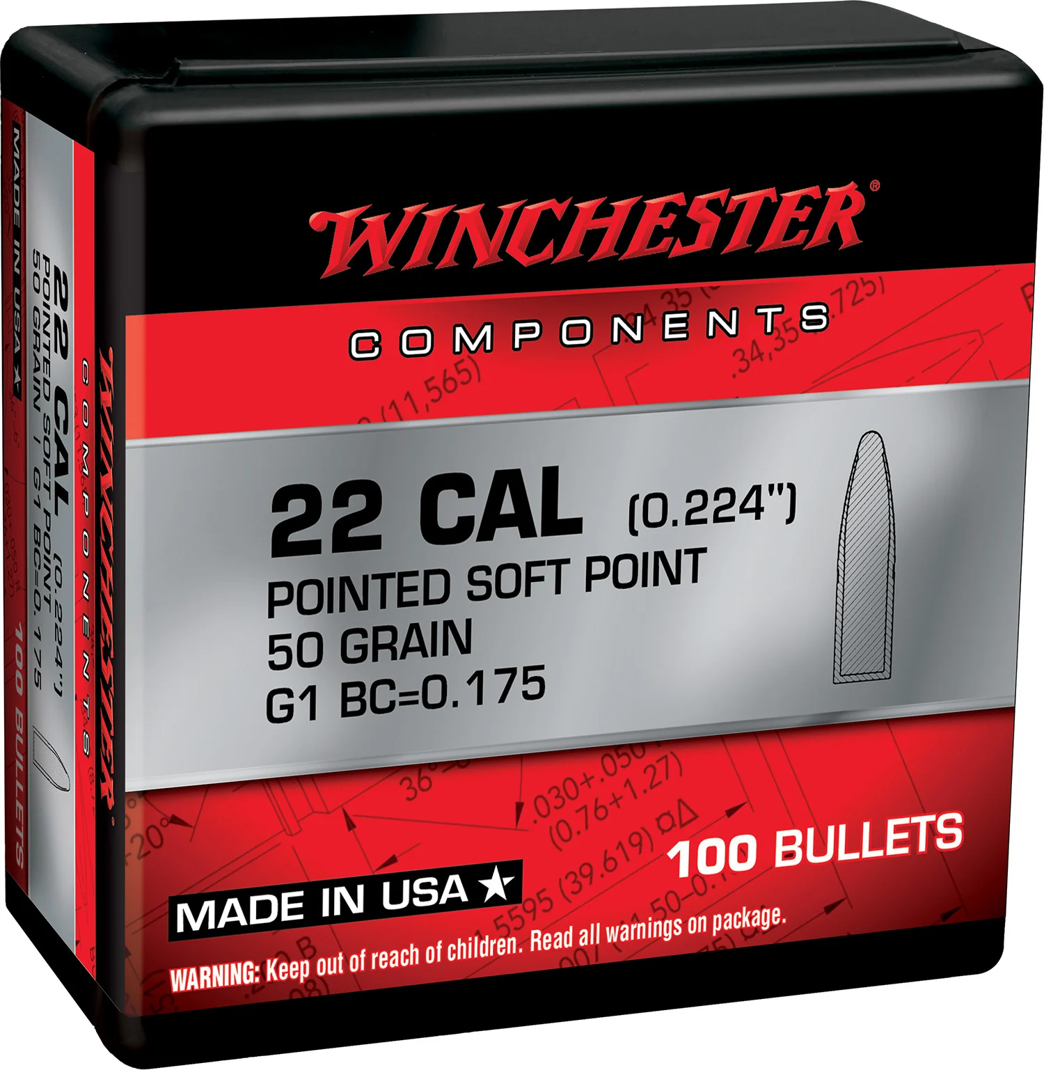 Winchester Ammo WB222SP50X Centerfire Rifle 222Rem 50gr Pointed Soft Point 100 Per Box/10 Case