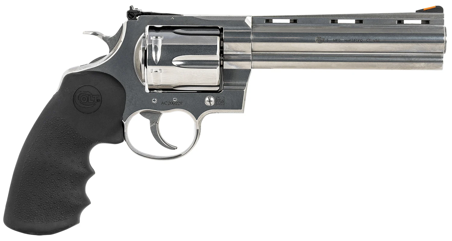 Colt Mfg ANACONDASP6RTS Anaconda 44 Mag 6 Shot 6" Stainless Recessed Target/Vent Rib Barrel, Cylinder & Frame, Black Hogue Rubber w/Finger Grooves Grip