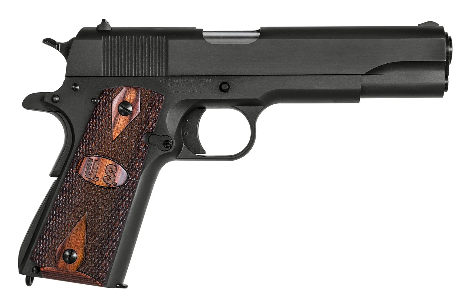 Auto-Ordnance 1911BKO9W 1911 A1 GI Spec 9mm Luger 9+1 5" Stainless Steel Barrel, Matte Black Serrated Carbon Steel Slide & Frame w/Beavertail, Checkered Wood w/Integrated US Logo Grip