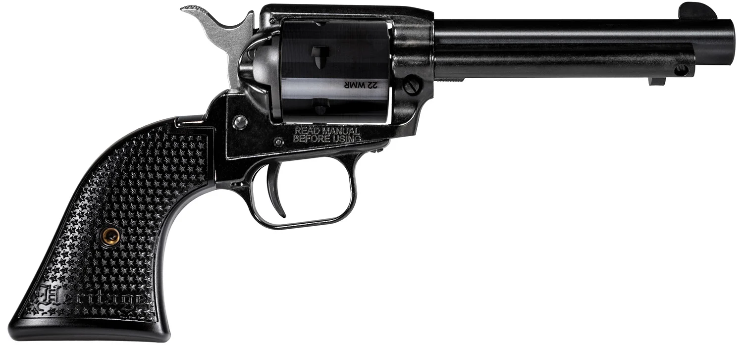 Heritage Mfg RR22MB4PG Rough Rider 22 LR/22 WMR 6 Shot, 4.75" Black Steel Barrel, Black Cerakote Zinc Alloy Frame, Black Cerakote Cylinder, Black Polymer Grip, Hammer/Thumb Safety, Exposed Hammer
