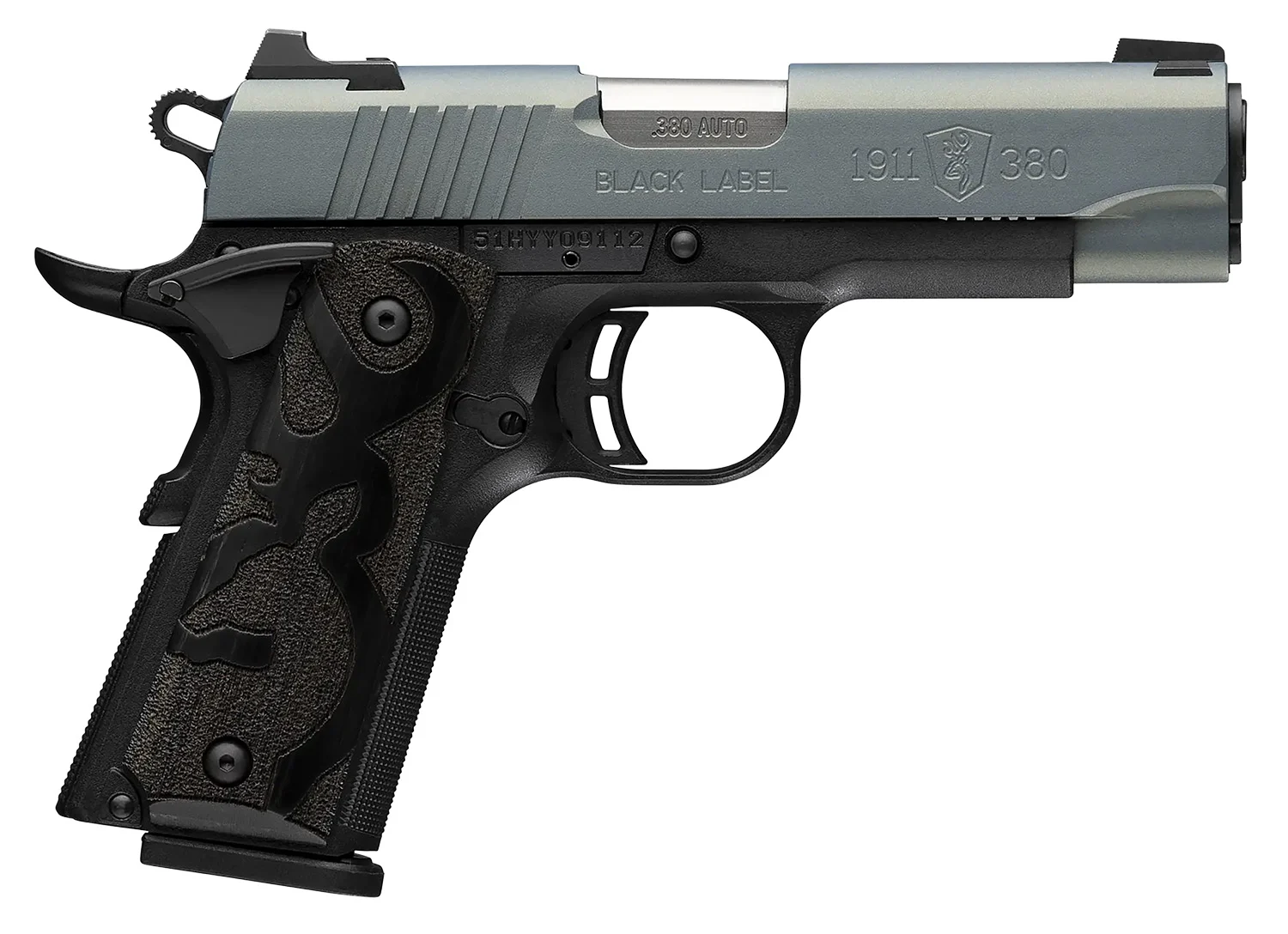 Browning 051993492 1911-380 Black Label Compact Frame 380 ACP 8+1 3.63" Matte Stainless Steel Barrel, Northern Lights Cerakote Serrated Steel Slide, Matte Black Polymer Frame w/Beavertail