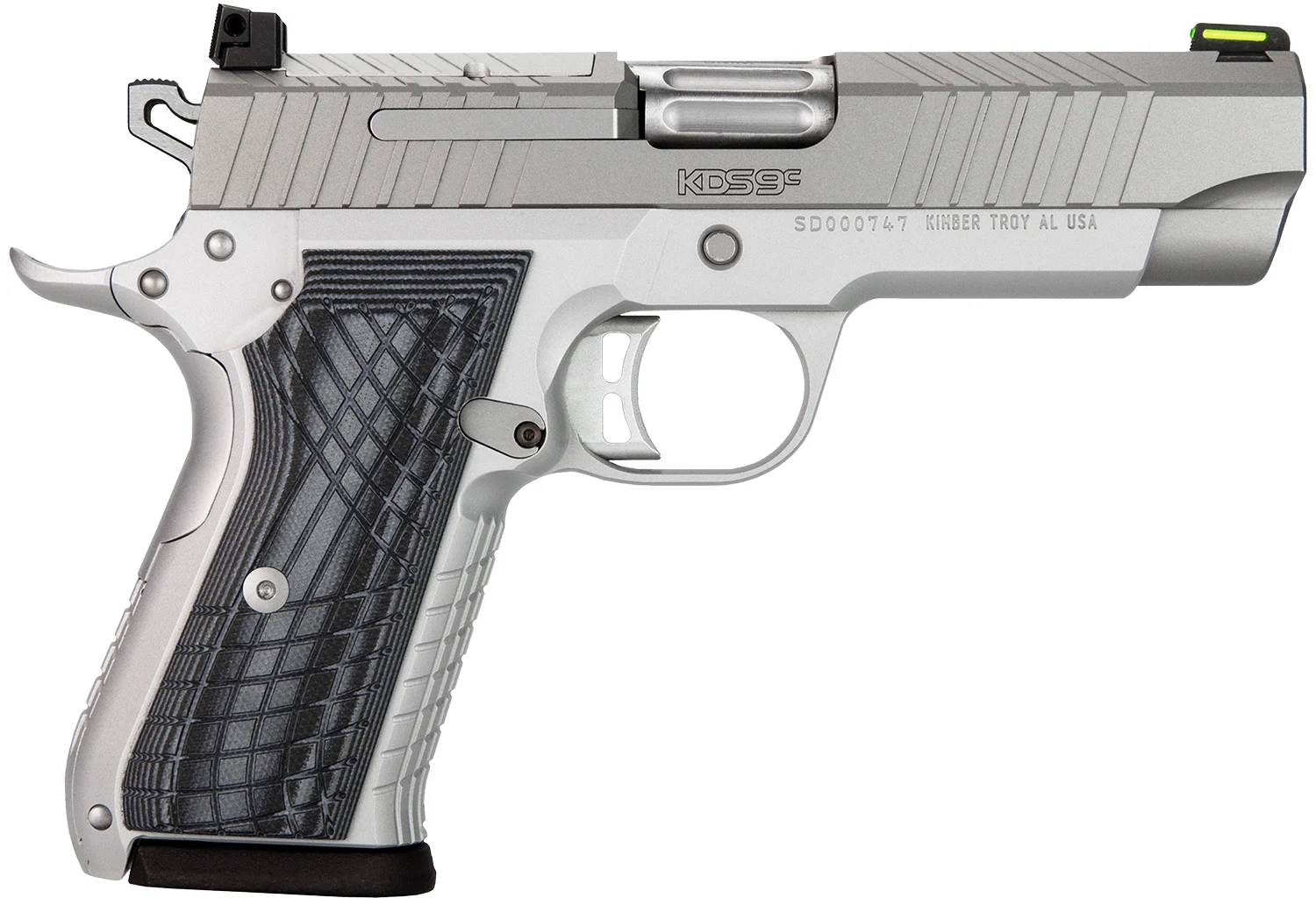 Kimber Mfg.,inc 3100012 KDS9C 9mm 15+1 4.09" KimPro Silver Front and Rear Serrations Stainless Steel Slide Gray and Black G10 Crosshatch Grip