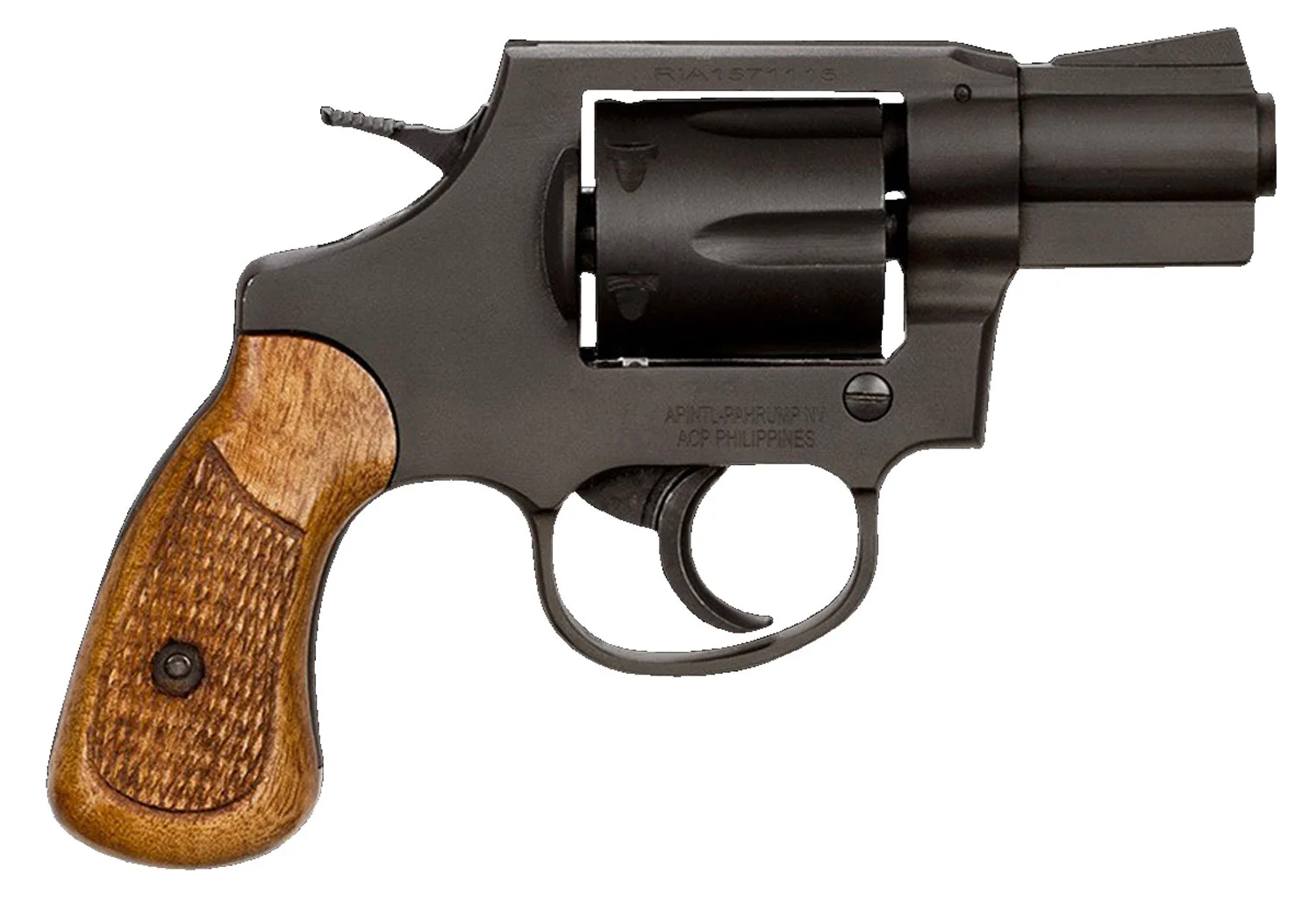 Rock Island 51283 M206 *CA Compliant Small Frame 38 Special 6rd 2" Black Parkerized Steel Barrel, Cylinder & Frame, Checkered Wood Grip, Transfer Bar Safety