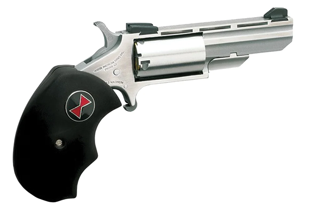 North American Arms BWM Black Widow 22 WMR 5 Shot 2" Stainless Steel Vent Rib Barrel, Stainless Steel Frame, Stainless Cylinder, Black Finger Grooved Rubber Grip, Exposed Hammer
