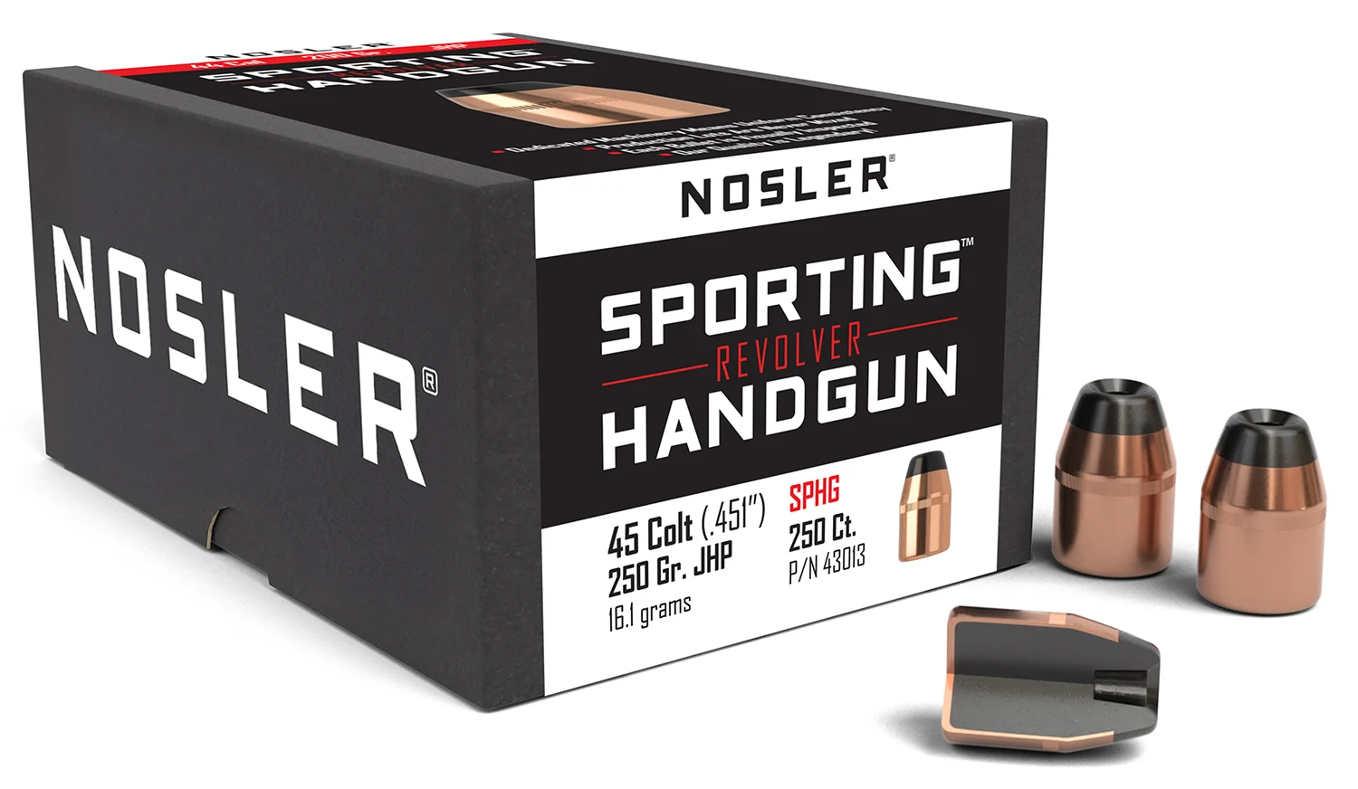 Nosler 43013 Sporting Handgun 45Colt 250gr Jacketed Hollow Point 100/Box