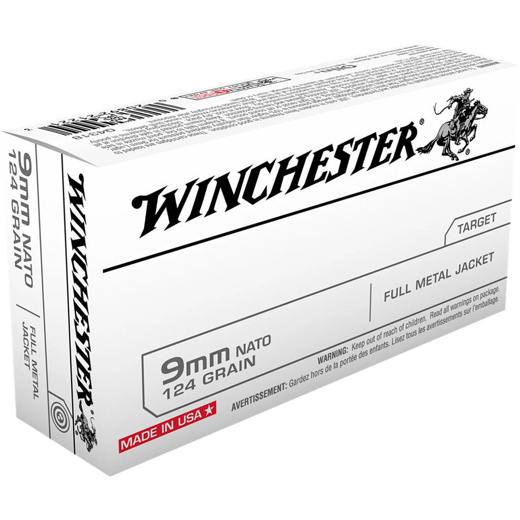 Winchester USA Pistol Ammo 9mm NATO 124 gr. FMJ 50 rd.