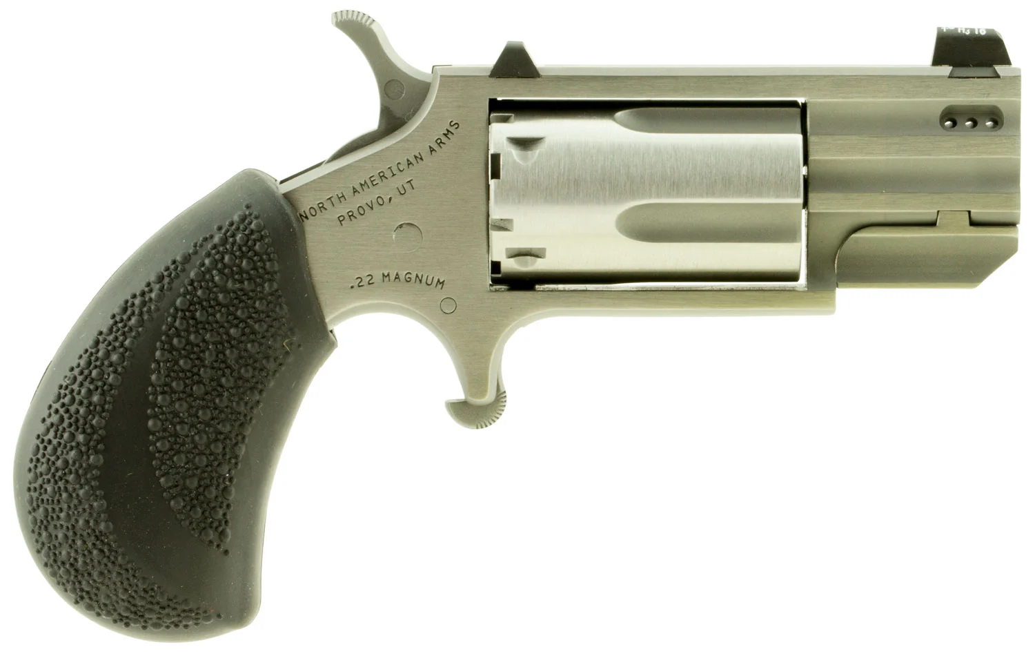 North American Arms PUGDP Pug 22 WMR 5 Shot 1" Stainless Steel Ported Barrel, Stainless Steel Frame, Stainless Cylinder, Black Polymer Grip, Exposed Hammer