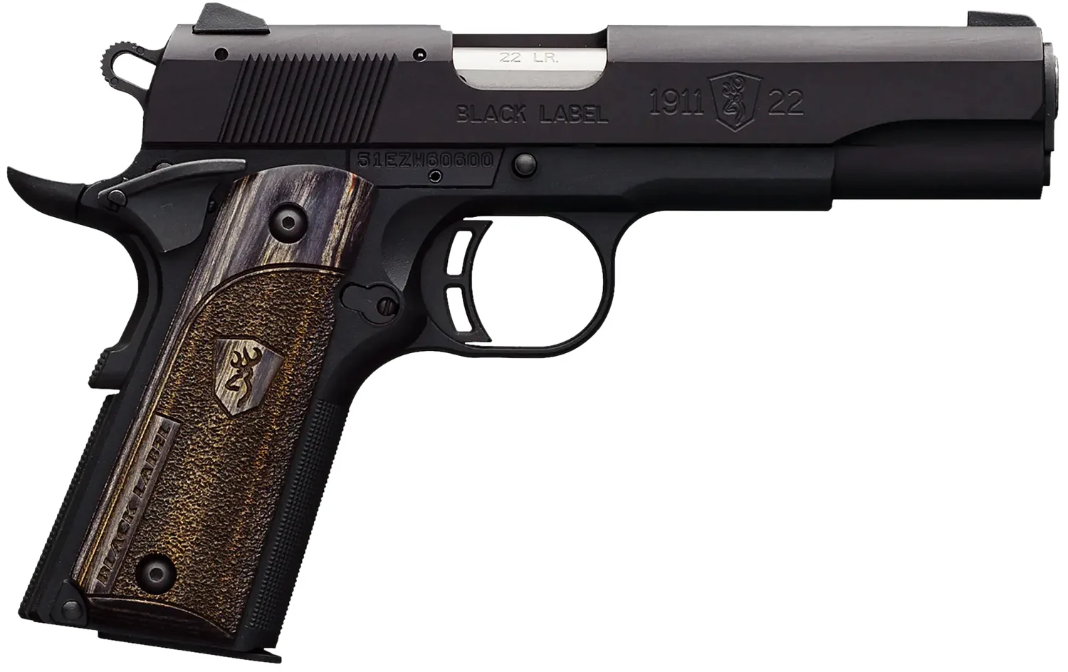 Browning 051814490 1911-22 Black Label Full Size Frame 22 LR 10+1, 4.25" Stainless Steel Barrel, Matte Black Serrated Slide & Polymer Frame w/Beavertail