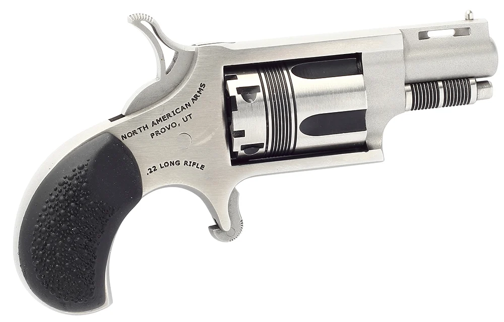 North American Arms 22LRTW Wasp 22 LR 5rd rd 1.13" Stainless Vent Rib Steel Barrel, Matte Stainless Steel Frame, Stainless Cylinder, Exclusive Black Pebbled Rubber Grips