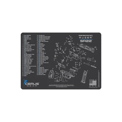 RUGER SR22 SCHEMATIC HANDGUN MAT - CHARCOAL GRAY/CERUS BLUE, 12" X 17"