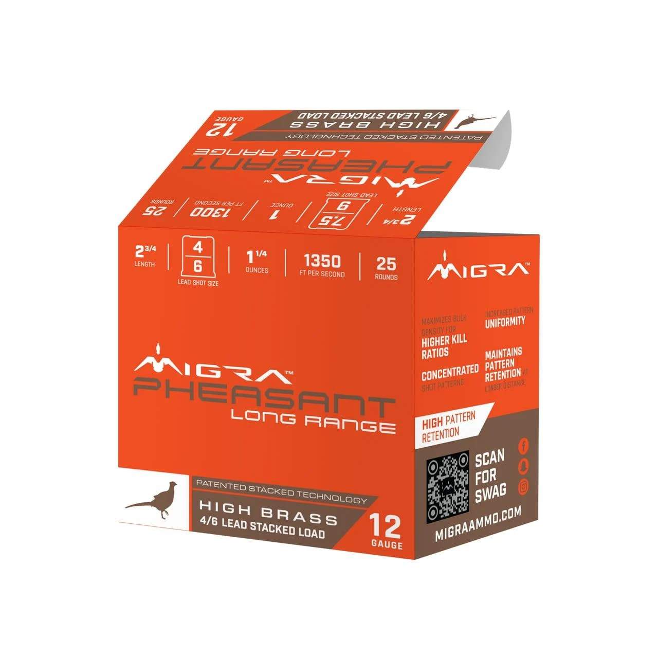 Migra Pheasant Long Range Shotshells 12ga 2-3/4" 1-1/4oz 1350 fps #6 & #8 25/ct